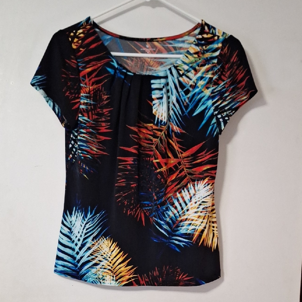 Worthington Black Multicolor Leaf Print Blouse